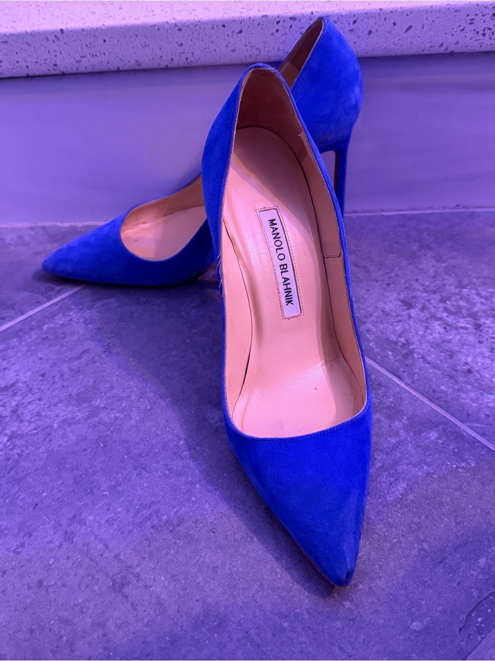 Manolo Blahnik Cobalt Blue Suede Pointed-Toe Stiletto Pumps